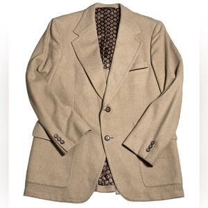 Vintage Stuart Shaines Tan Felt Wool Blazer Silky Paisley Interior (Size: 42R)